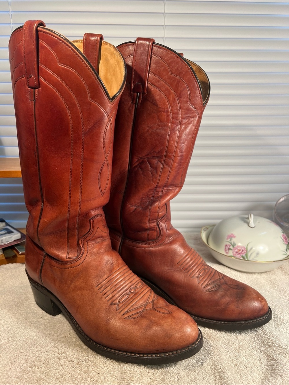 VTG J Chisholm Brown Leather Western Cowboy Boots -Avonite Hypalon Sole Mens 8EE